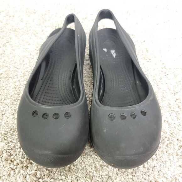 Crocs Shoes Womens 6 Flats Slingback Rubber Cutout Round Toe Lightweight Black - Picture 9 of 10
